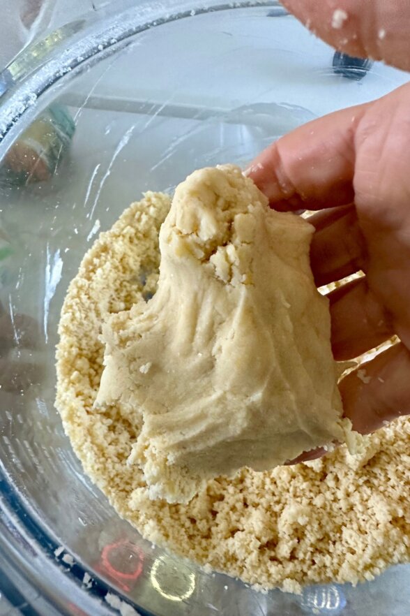 a hand holding pie dough