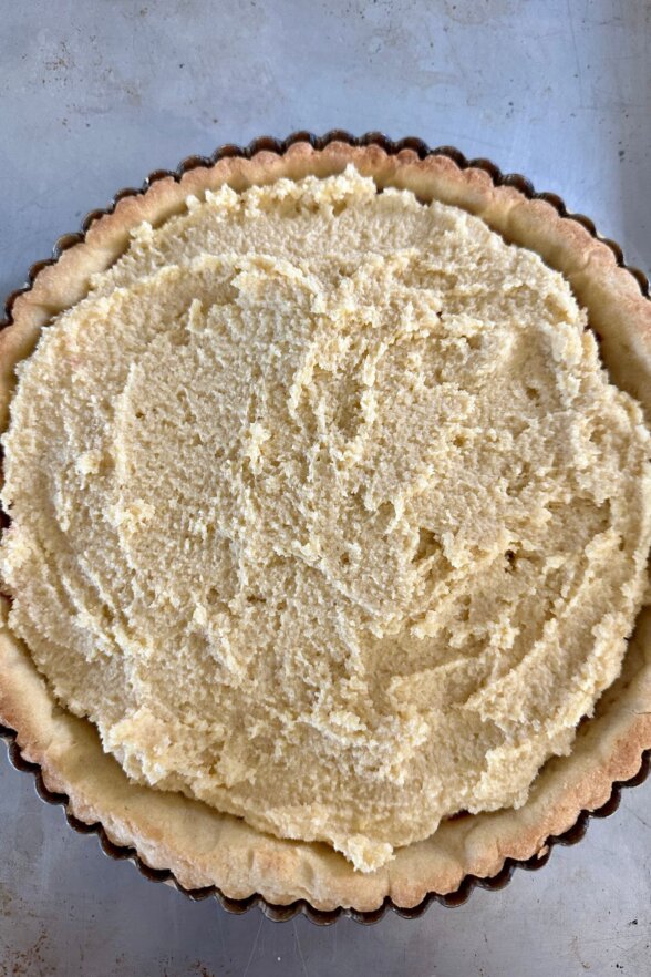 frangipane filling on top of the cherry jam