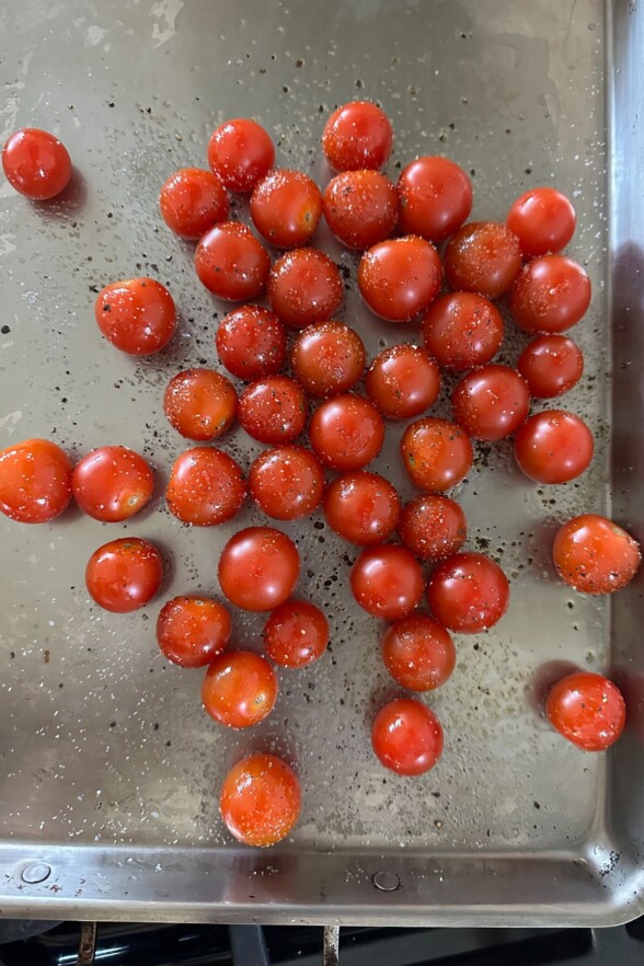 tomatoes on a baking sheet 