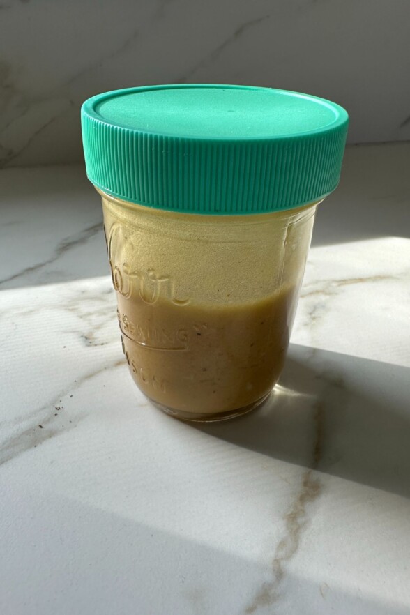 vinaigrette mixed in a jar with a lid