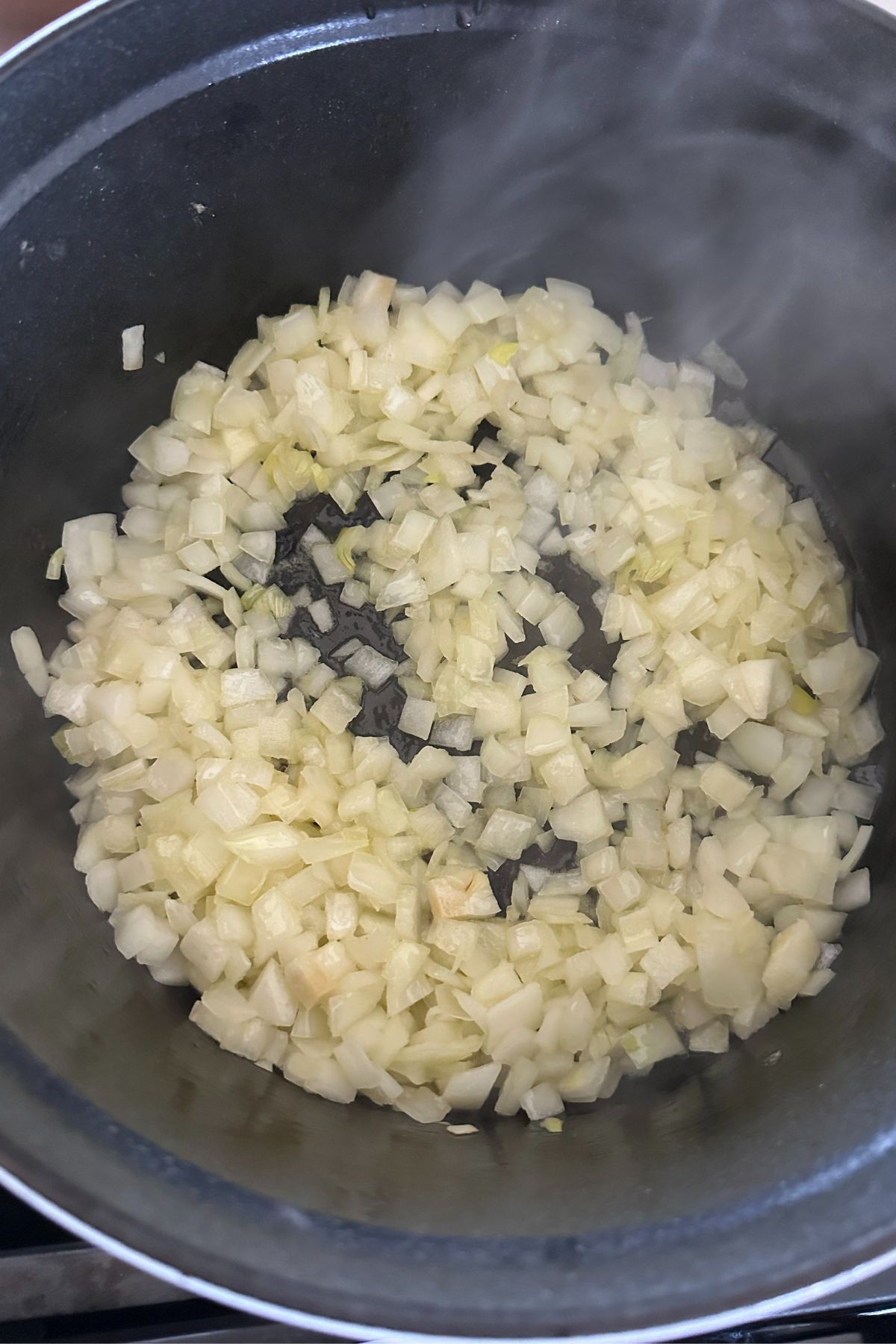 sauteed onions in the bottom of a pot