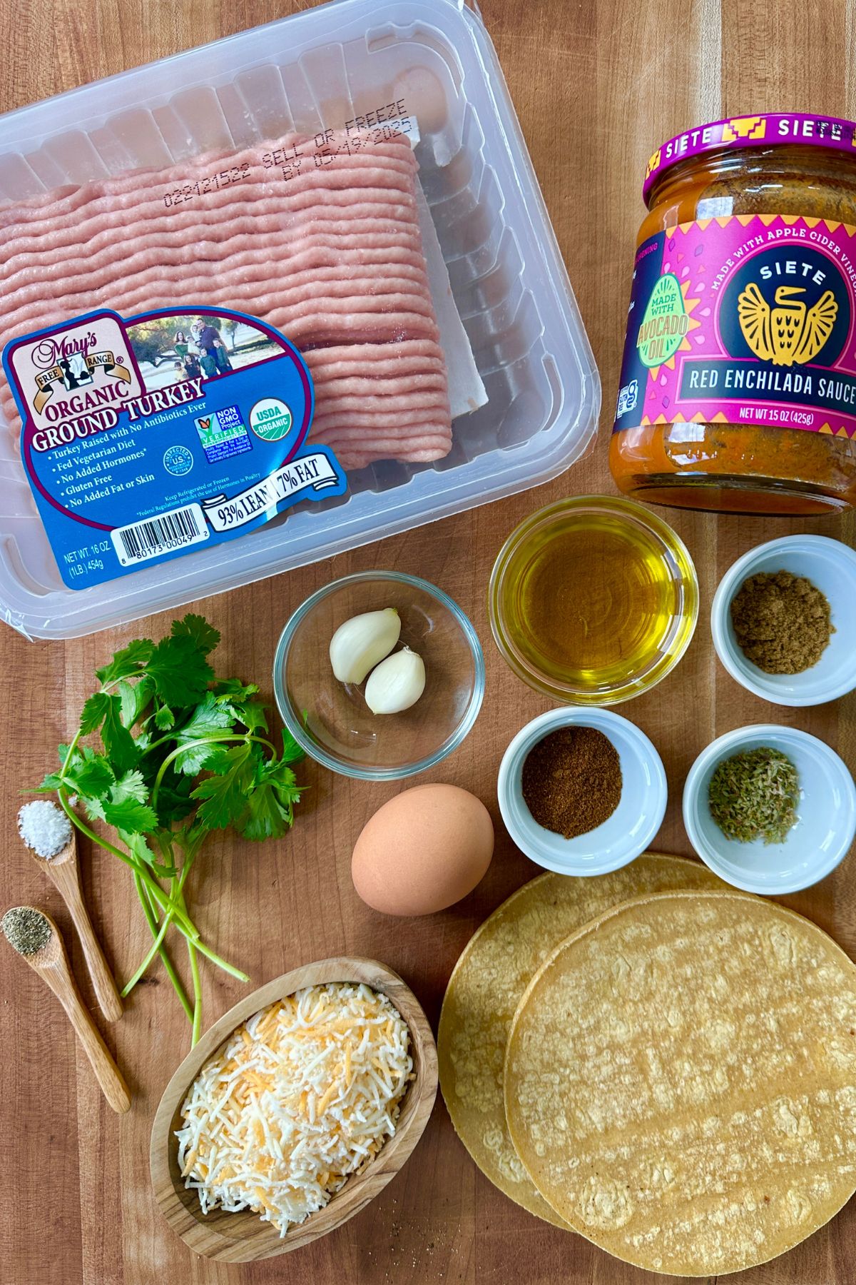 flat lay of ingredients needed to make text mex turkey meatballs