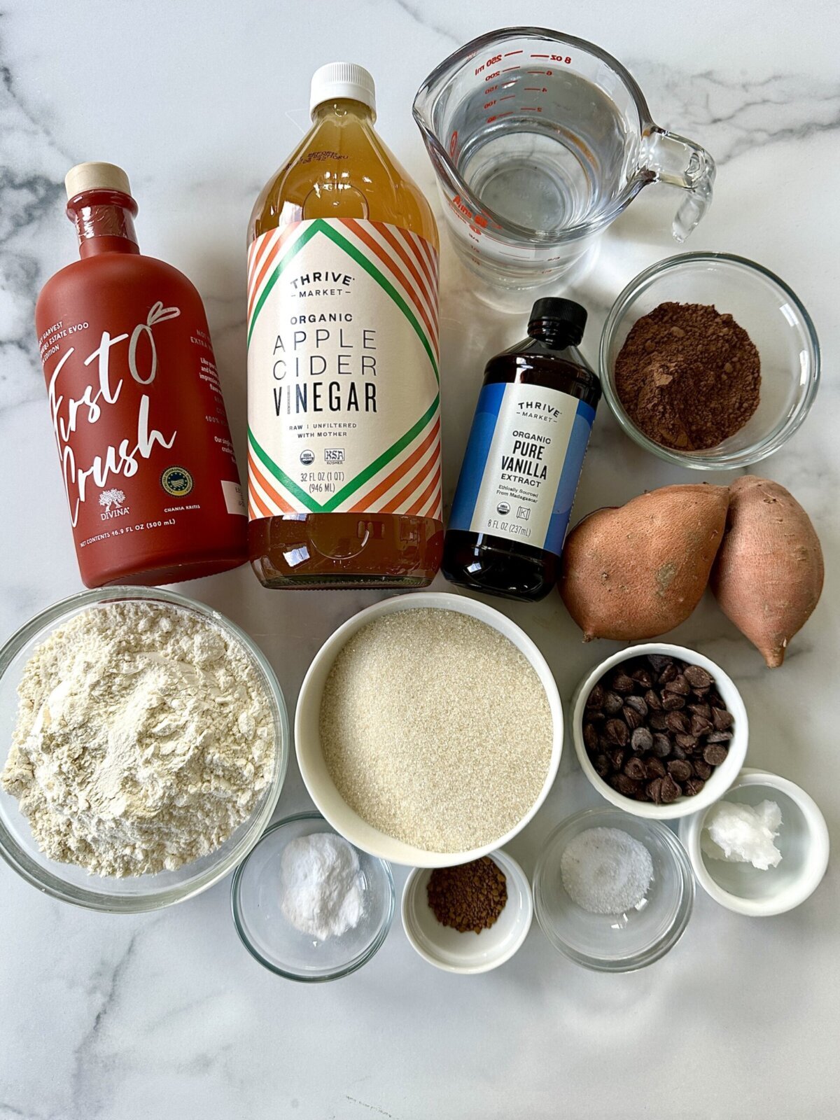 recipe ingredients on a white countertop