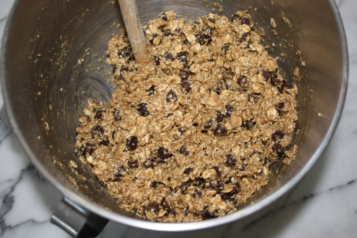 cookie dough in a mixing bowl