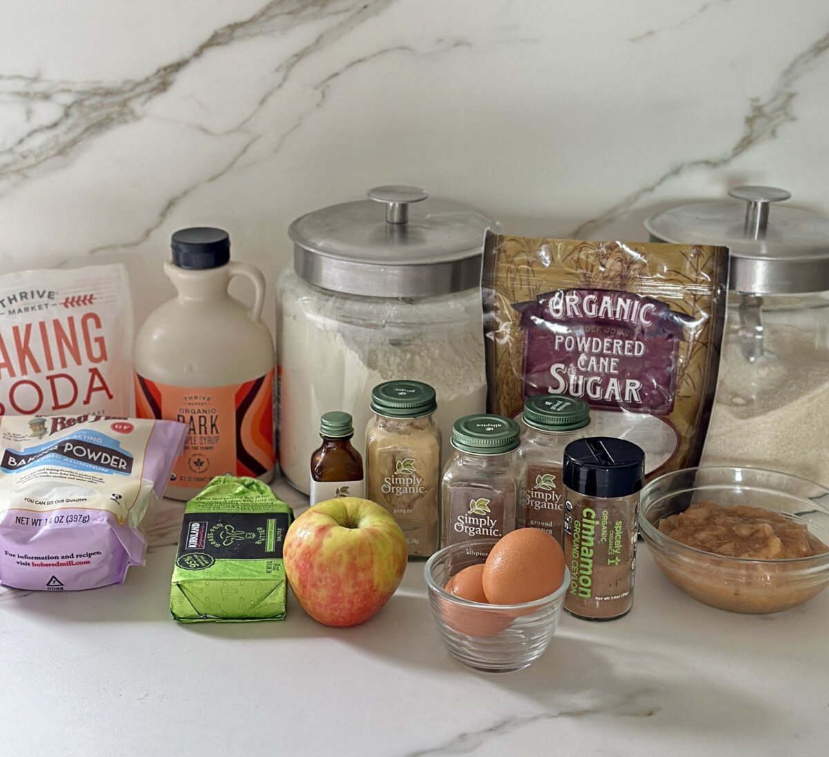 recipe ingredients on a white countertop