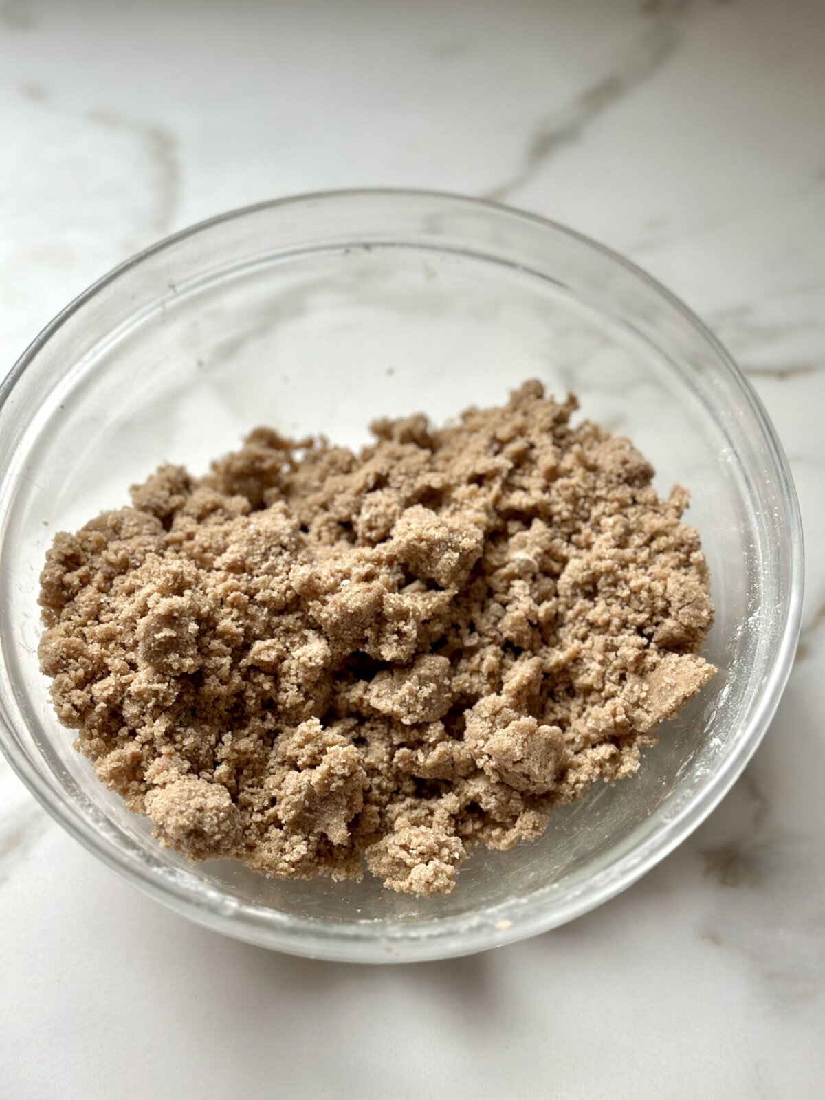 crumb topping in a glass bowl