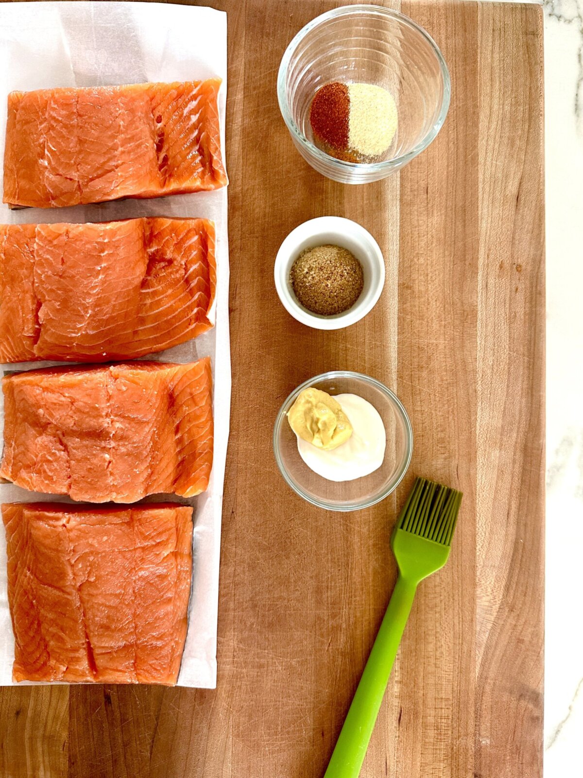 salmon ingredients on a cutting board