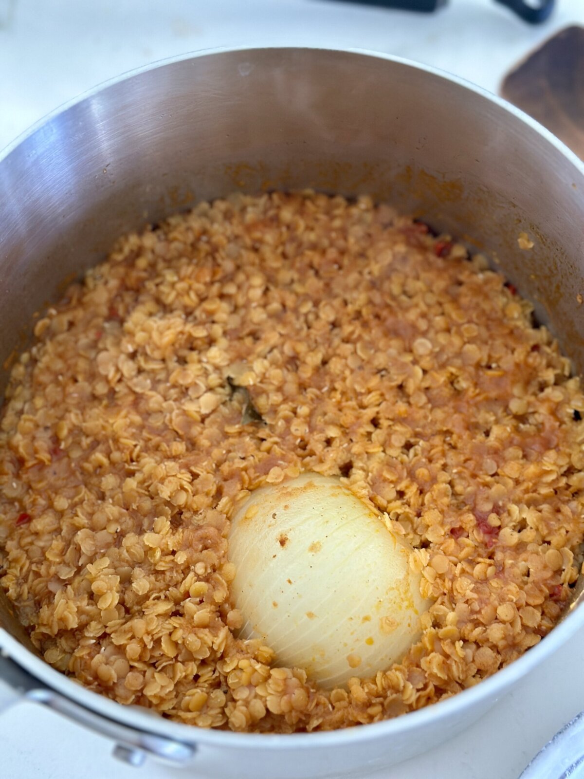 red split lentils in a pot