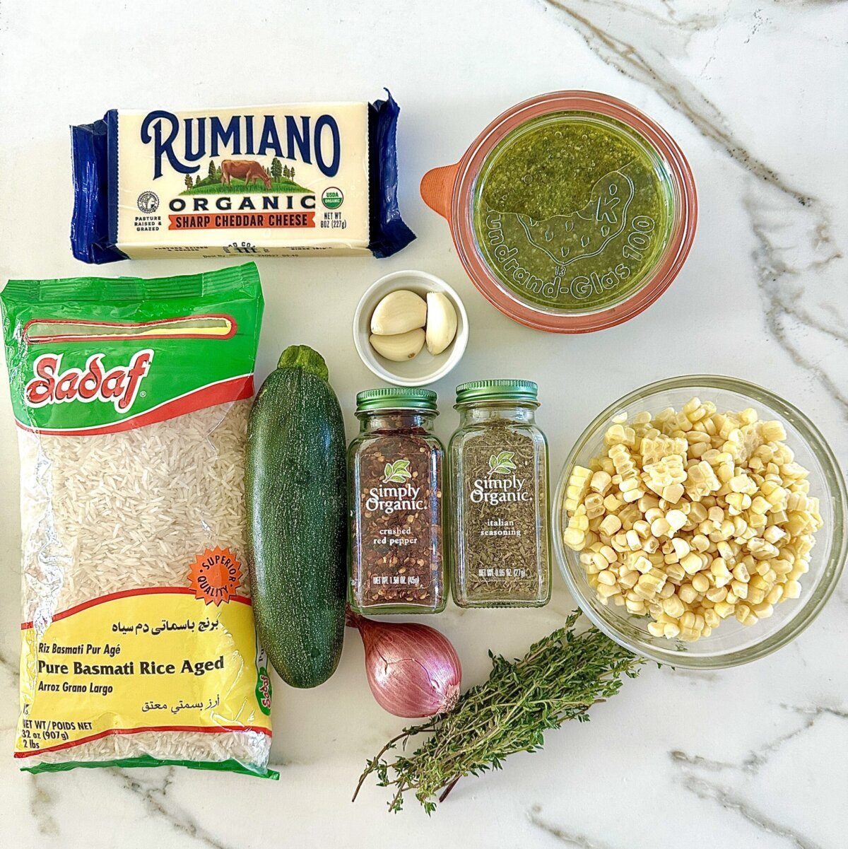 recipe ingredients on a white countertop